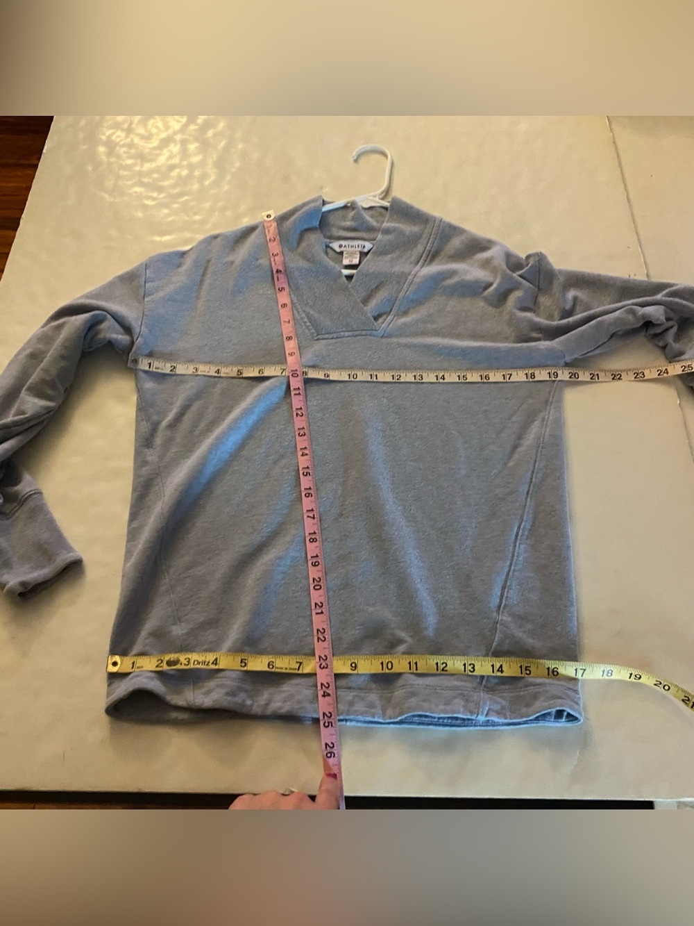 Athleta V neck Pullover Womens Size XS Blue Thumbholes French Terry Sweatshirt - Picture 5 of 6